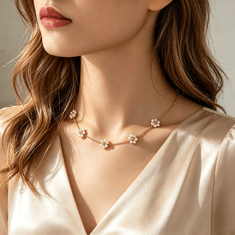 Women's 316L Stainless Steel Gold-Plated Small Flower Necklace
